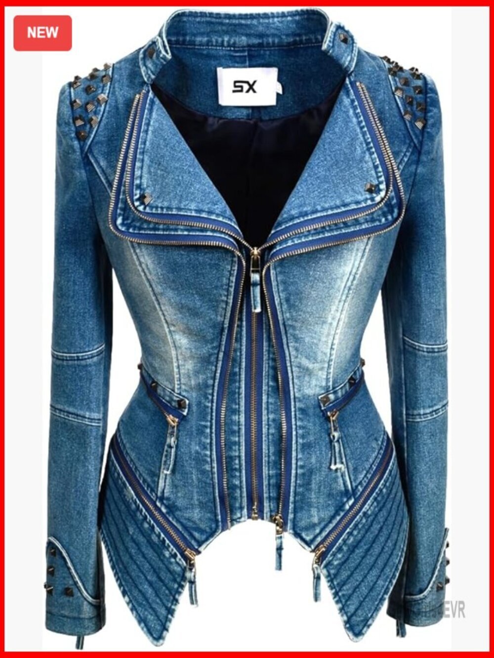 Women's Faux Leather Motorcycle Jacket with Rivet Detail Long Sleeve